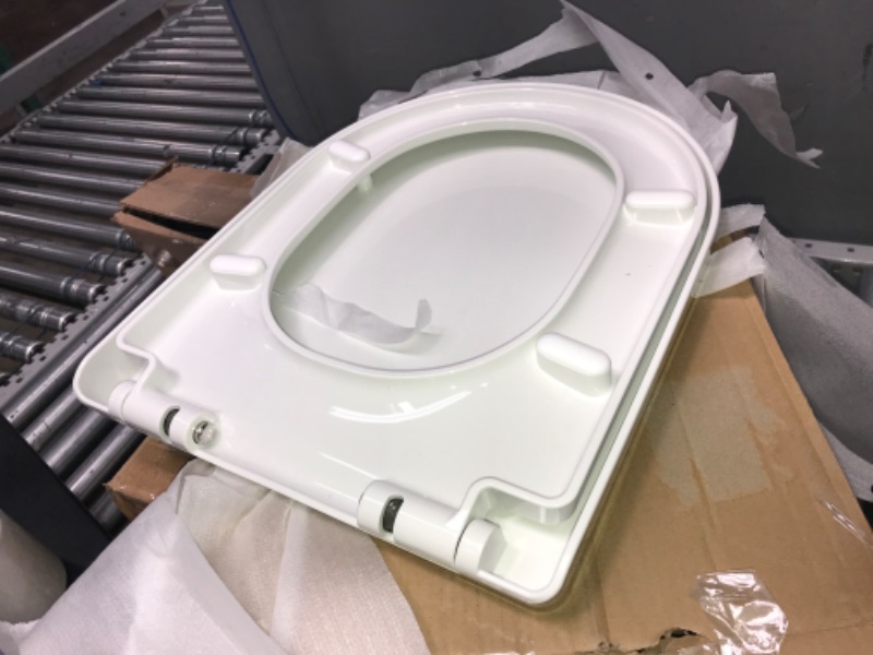 Photo 2 of (LOOSE HARDWARE) SADALAK Toilet Seat D Shape Soft Close Quick Release Easy Clean Toilet Seat Replacement with Non-Slip Bumpers for Bathroom White