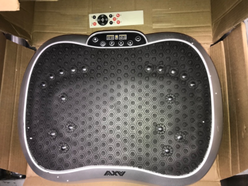 Photo 2 of AXV Vibration Plate Exercise Machine Whole Body Workout Vibrate Fitness Platform Lymphatic Drainage Machine for Weight Loss Shaping Toning Wellness Home Gyms Workout (Grey & Black) 