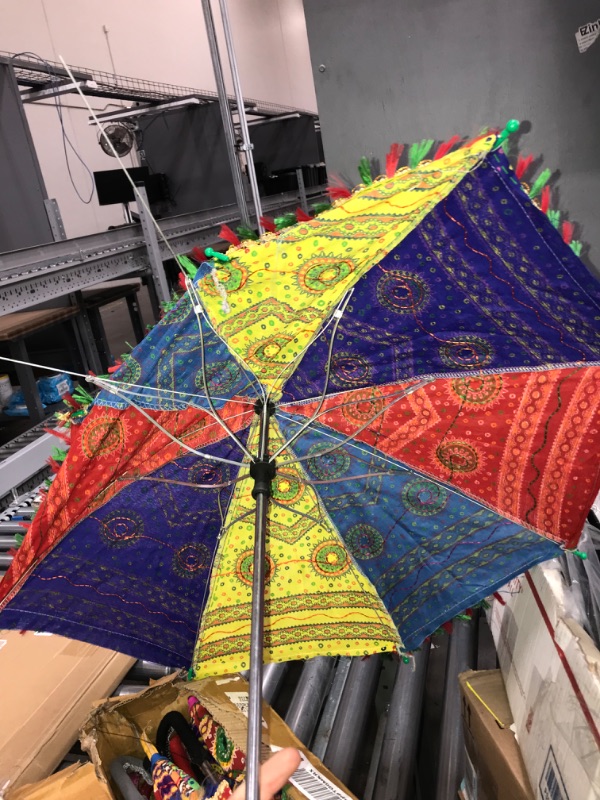 Photo 4 of (SEE NOTES) 20pc Mix Lot Indian Handmade Desinger Wedding Umbrella Decorative Cotton Sun Parasols Vintage Women Umbrella (24 Inch)
