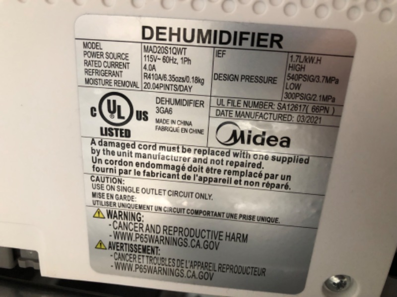 Photo 2 of **DOES NOT FUNCTION**Midea Cube 20 Pint Dehumidifier for Basement and Rooms at Home for up to 1,500 Sq. Ft., Smart Control, Works with Alexa (White), Drain Hose Included, ENERGY STAR Most Efficient 2022 Cube 1,500 Sq. Ft.