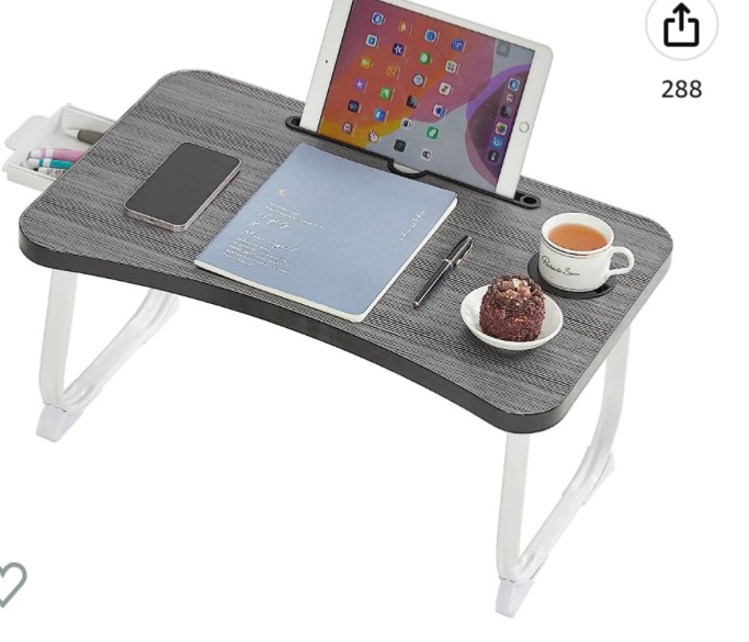 Photo 1 of Foldable Laptop Desk for Bed, Bed Laptop Table with Storage, Foldable Portable Lap Bed Tray, 23.6 Inch Floor Table for Drawing, Reading and Writing, Black