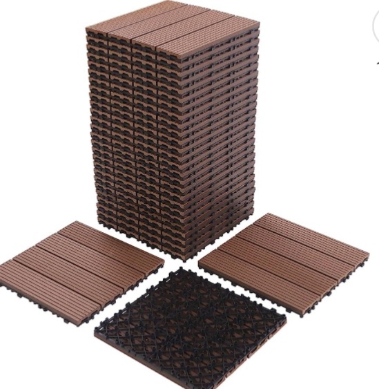 Photo 1 of 30 sq. ft Wood Plastic Composite Patio Deck Tiles,12”x12” Interlocking 30 Pack Waterproof Outdoor Flooring Decking Tiles (Coffee)