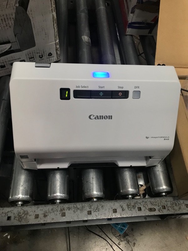 Photo 3 of TURNS ON-Canon imageFORMULA R40 Office Document Scanner For PC and Mac, Color Duplex Scanning, Easy Setup For Office Or Home Use, Includes Scanning Software
