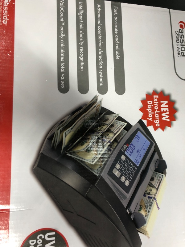 Photo 3 of Cassida 5520 UV/MG - USA Money Counter with ValuCount, UV/MG/IR Counterfeit Detection, Add and Batch Modes - Large LCD Display & Fast Counting Speed 1,300 Notes/Minute UV/MG Counterfeit Detection Detection