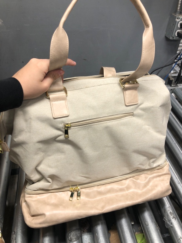 Photo 1 of MINKARS Weekender Bag with Shoe Compartment Travel Tote Overnight Bag, Beige