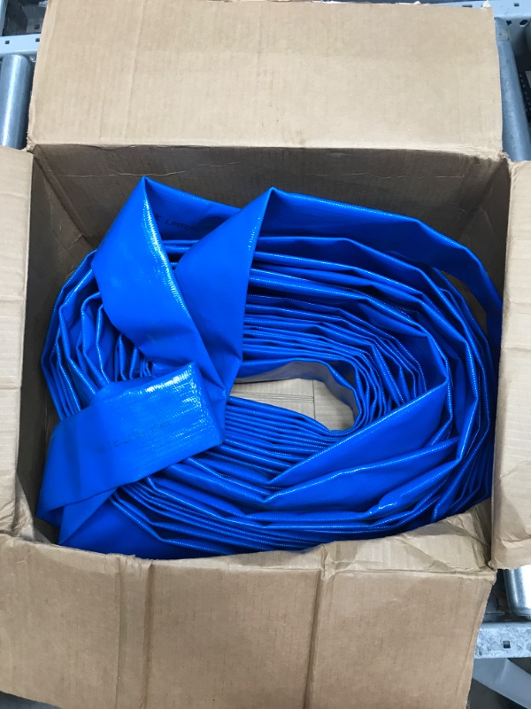 Photo 2 of 2.5" x 50 FT Blue Backwash Hose for Swimming Pools, Flat 4 inch Width, Heavy Duty Discharge Hose Reinforced Pool Drain Hose, Weather Resistant Ideal for Water Transferring 2.5 in x 50 ft Blue