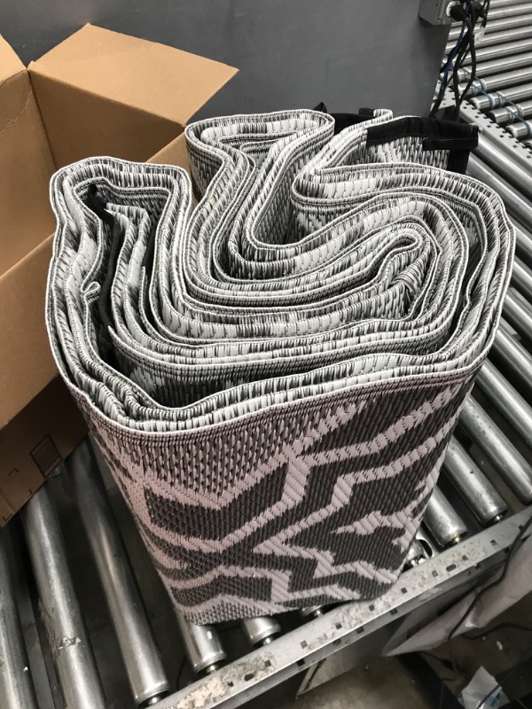 Photo 2 of Outdoor Rugs 9x12 for Patios Clearance ,Waterproof Patio Rug, Rv Outdoor Mats, Plastic Straw Camping Rugs for Outside, Grey Lightweight Area Rug for Backyard, Deck, Picnic,Beach,Pool.. (9' x 12' Gray) 9' x 12' Grey&white