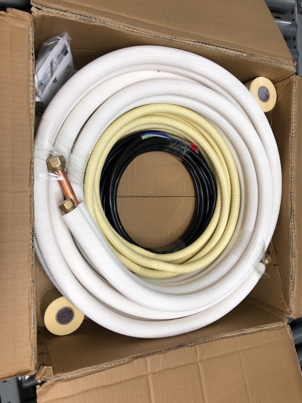 Photo 2 of 25 Ft Mini Split Line Set.Air Conditioner Copper Tubing Pipes Extension Set, 3/8" & 5/8" 3/8" PE Thickened for AC and Heating Equipment Insulated Coil Line Set HVAC Refrigerant with Nuts. (3/8+5/8