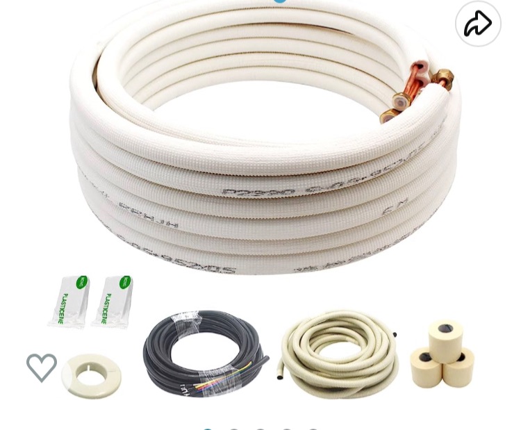 Photo 1 of 25 Ft Mini Split Line Set.Air Conditioner Copper Tubing Pipes Extension Set, 3/8" & 5/8" 3/8" PE Thickened for AC and Heating Equipment Insulated Coil Line Set HVAC Refrigerant with Nuts. (3/8+5/8