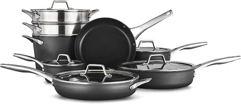 Photo 1 of 
Calphalon 13-Piece Pots and Pans Set, Nonstick Kitchen Cookware with Stay-Cool Handles and Steamer Insert, Dishwasher and Metal Utensil Safe, Black
Size:13-Piece
Style:Cookware Set