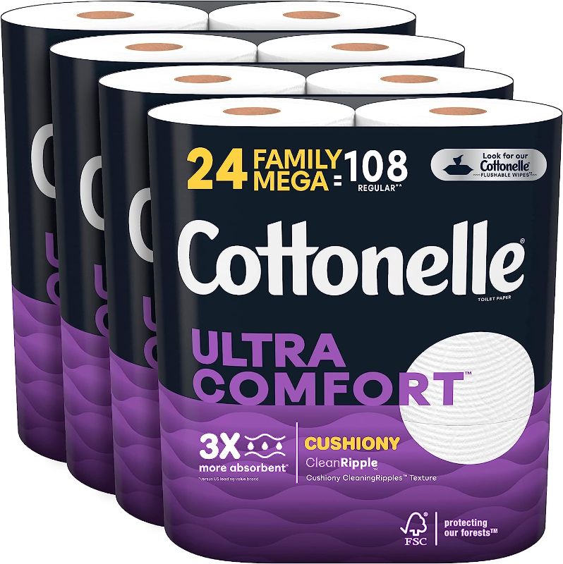 Photo 1 of Cottonelle Ultra Comfort Toilet Paper with Cushiony CleaningRipples Texture, 24 Family Mega Rolls (24 Family Mega Rolls = 108 regular rolls) (4 Packs of 6 Rolls) 325 Sheets per Roll 6 Count (Pack of 4)