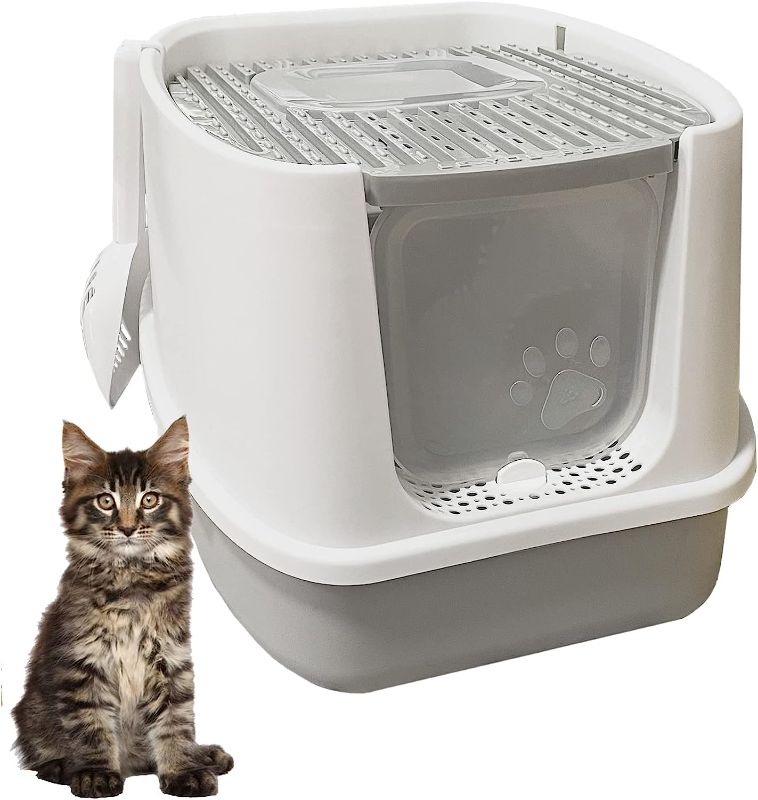 Photo 1 of 
Tfwadmx Cat Litter Box with Lid Fully Enclosed Cat Potty Top Entry Kitty Toilet Anti-Splashing Kitty Litter Pan Portable Covered Litter Box for Small Medium.