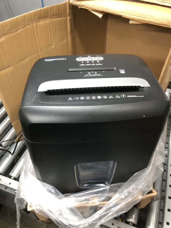 Photo 1 of Amazon Basics 12 Sheet (new model) Micro Cut Paper and Credit Card CD Shredder With 6 Gallon Bin, Black
