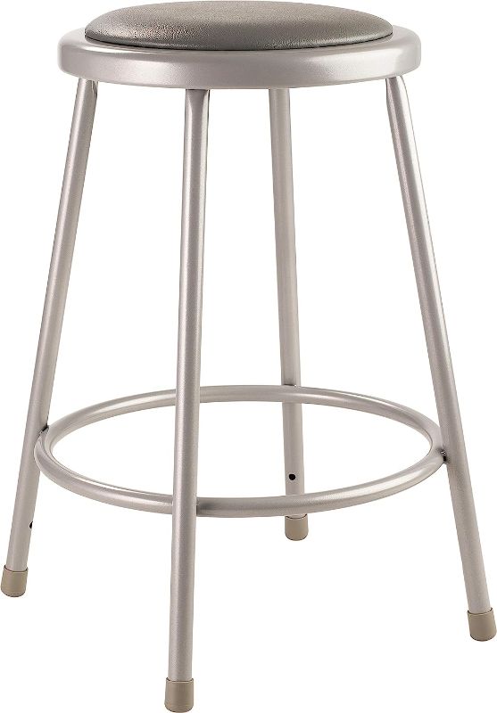 Photo 1 of 2 National Public Seating 6424 Grey Steel Stool with 24" Vinyl Upholstered Seat
