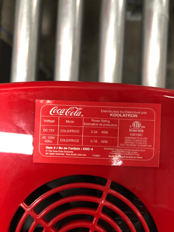 Photo 3 of **USED**POWERS ON**OPENED** 
Coca-Cola Classic Coke Bottle 4L Mini Fridge