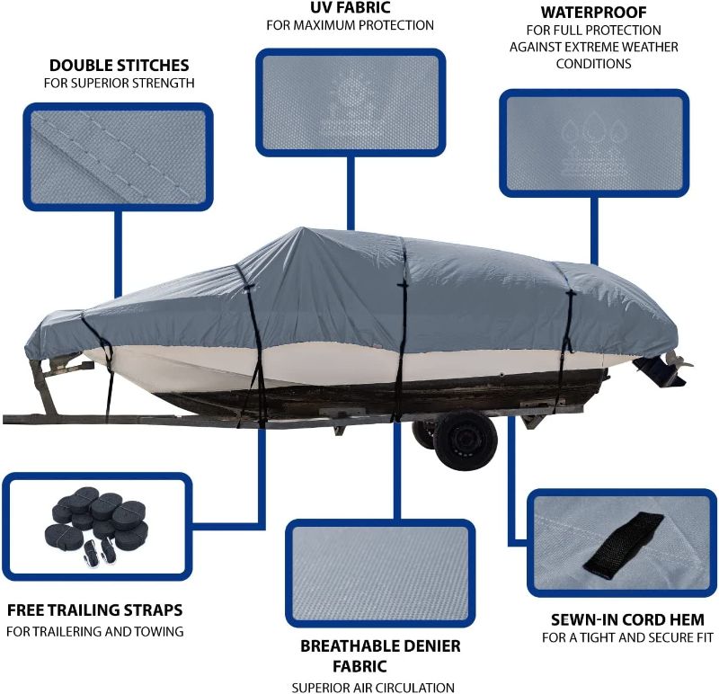 Photo 1 of Seal Skin Heavy Duty Trailerable Pontoon Boat Cover, Fits 21 to 24ft Long & up to 102” Beam Width Waterproof 600D Pontoon Boat Cover with Storage Bag GREY 21'-24'L x 102"W (beam)