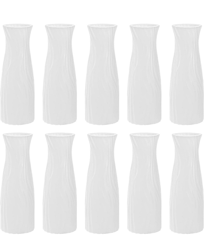 Photo 1 of (2) SOUJOY 10 Pack Composite Plastic Flower Vase, White Small Tall Conic Floral Vase Home Decor Centerpieces, Unbreakable Bud Vase for Decor Living Room