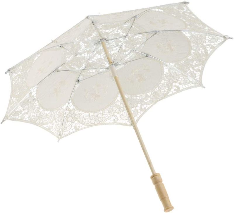 Photo 1 of (6) 44cm Lace Umbrella, Paper Umbrellas for Decorations, Bridal Umbrella, Wooden Handle Parasol for Weddings, Parties,Outdoor Photography - Beige, 17.7 x 21.6 inches