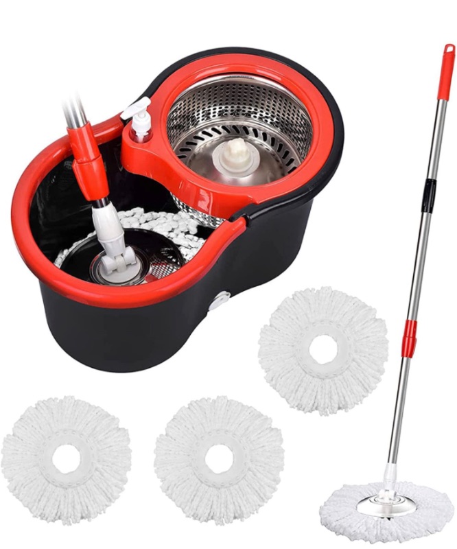 Photo 1 of 360° Spin Mop and Bucket with Wringer Set and 3 Microfiber Mop Refills, 