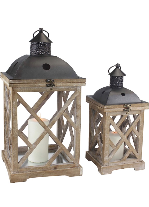 Photo 1 of **SEE NOTES**
Decorative Wooden Hurricane Candle Lantern Set
