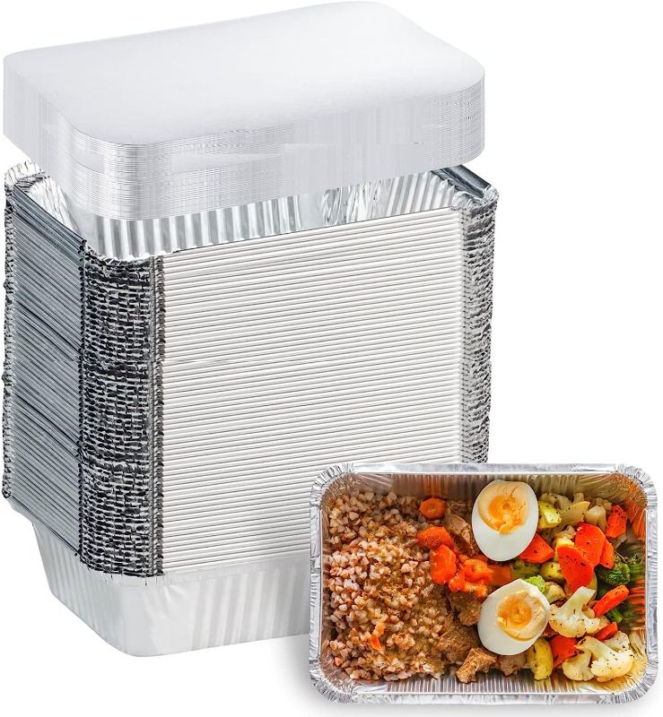 Photo 1 of 100 Pack Aluminum Foil Pans Disposable - 8.5"×6"×2" Foil Food Containers with Lids - 2.25 LB Heavy Duty Tin Foil Pans - for Cooking, Baking,...
