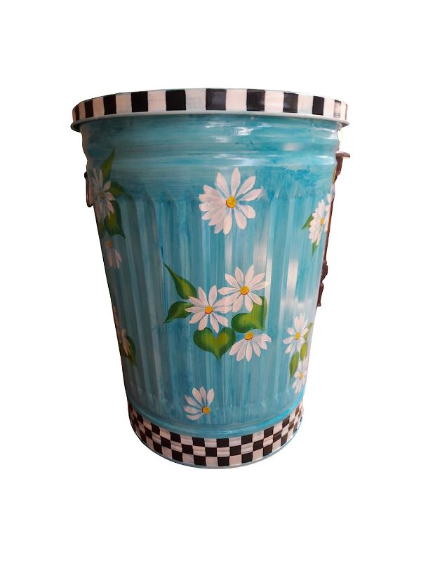 Photo 1 of *READ NOTES*18IN X 15IN FLOWER PAINTED TRASH BIN(UNKNOWN BRAND)