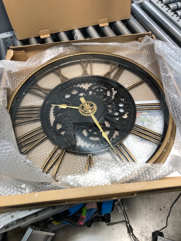 Photo 2 of **DAMAGE TO CENTER GEAR DOESN'T FUNCTION**
AYRELY 24IN Large Decorative Wall Clock - Oversized 3D Steampunk Roman Numeral Wall Clock Bronze