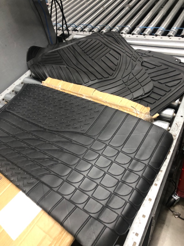 Photo 2 of Amazon Basics 4-Piece All-Weather Protection Heavy Duty Rubber Floor Mats Set with Cargo Liner for Cars, SUVs, and Trucks?Black,Universal Trim to Fit Black Thick Heavy Duty Rubber 4-Piece