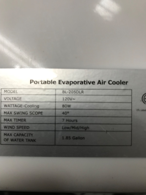 Photo 2 of Portable Air Conditioners, 3-IN-1 Evaporative Air Cooler, Windowless Swamp Cooler w/ 3 Modes & 3 Speeds, Remote, 65° Oscillation, 1.85 Gal Water Tank, Air Conditioner Portable for Room Home Office