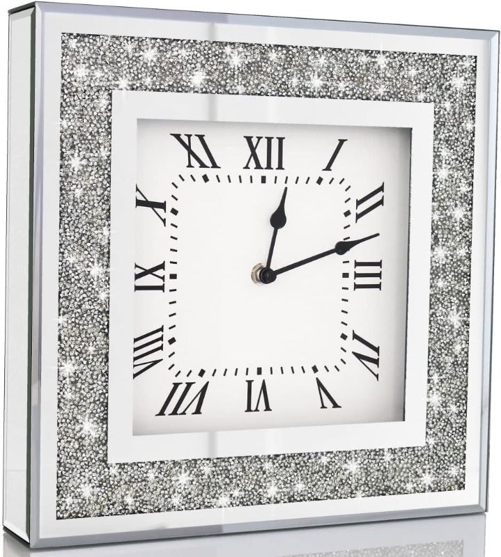 Photo 1 of 
Crystal Crush Diamond Mirrored Square Wall Clock with Sparkle Twinkle Bling Diamond Decor for Wall Decoration, 12x12inch Decorative Silver Mirror Quar