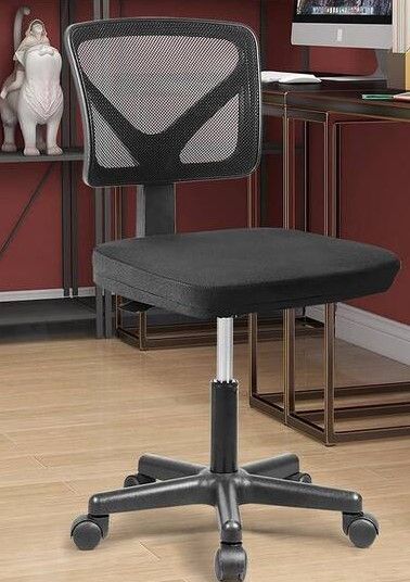 Photo 1 of Black Armless Office Chair Breathable Mesh Covering Silent Swiveling Casters Low Back Support for Computer Tasks
