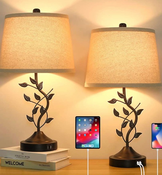 Photo 1 of 3-Way Dimmable Touch Table Lamps for Living Room Set of 2 Traditional Lamps for Bedroom with 2 USB Charging Ports Bedside Nightstand Lamps for Reading Retro Vine Lamps End Table Office, Bulbs Included