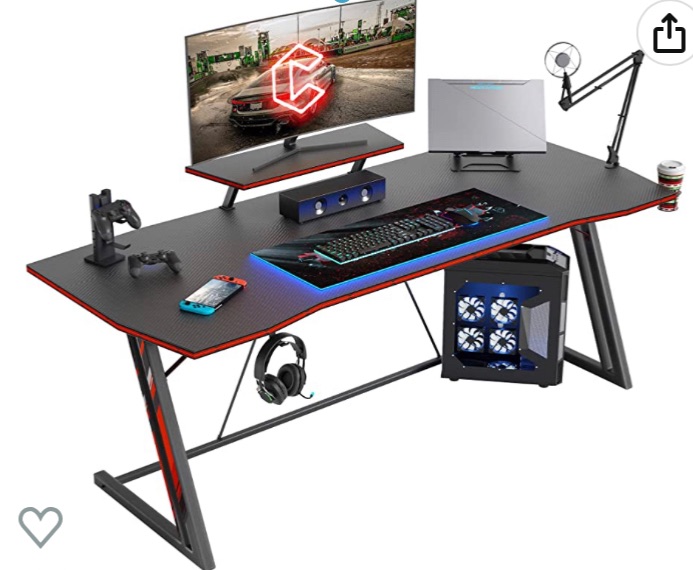 Photo 1 of CubiCubi Gaming Desk 47 inch PC Computer Desk, Home Office Desk Gaming Table Z Shaped Gamer Workstation and Headphone Hook, Black