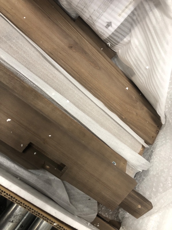Photo 1 of **PARTS ONLY***MISSING CANOPY AND CUSHIONS*** KidKraft Wooden Outdoor Double Chaise Lounge with Cup Holders, Patio Furniture, Espresso with Oatmeal and White Striped Fabric
