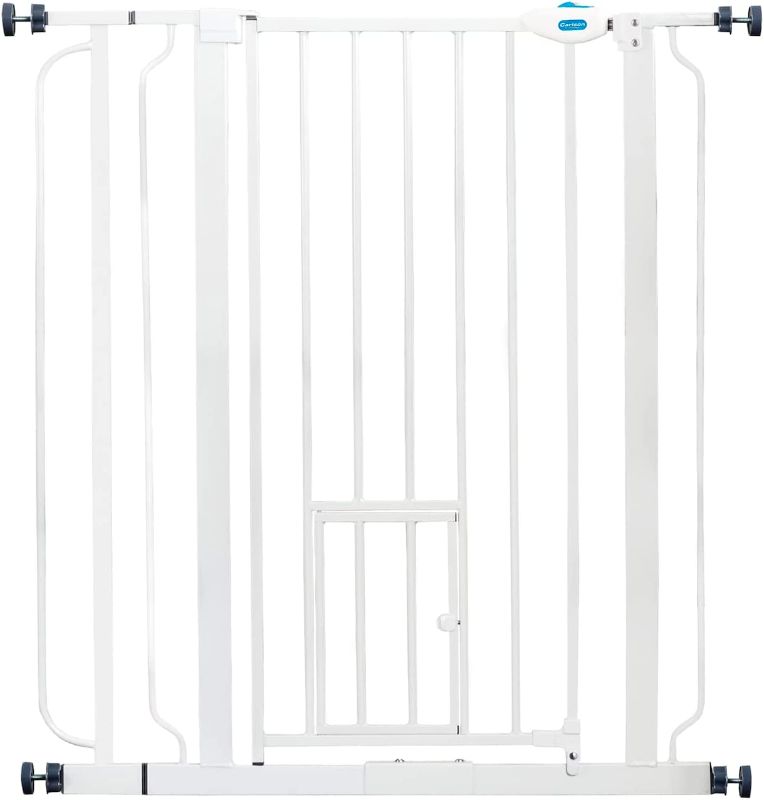 Photo 1 of Carlson Extra Wide Walk Through Pet Gate with Small Pet Door, Includes 4-Inch Extension Kit, Pressure Mount Kit and Wall Mount Kit
