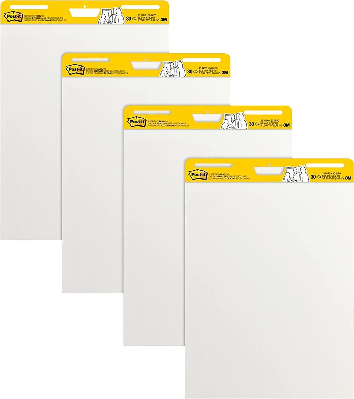 Photo 1 of 
Post-it Super Sticky Easel Pad, 25 in x 30 in, White, 30 Sheets/Pad, 4 Pads/Pack, Great for Virtual Teachers and Students (559 VAD 4PK)