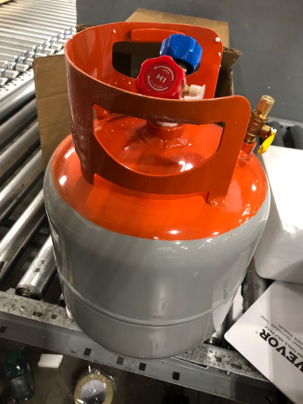 Photo 3 of *** NEW *** VEVOR Refrigerant Recovery Tank - 30 lb. Capacity Recovery Tank with 2 Pcs ¼ to ½ Adaptor, Reusable Recovery Tank HVAC for All Refrigerant, High-Sealing ac Recovery Tank with Trace Amount of N? 2023 Elite Version 30lb Orange+Gray