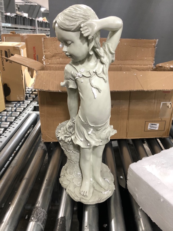 Photo 2 of *** USED *** Design Toscano EU9294 Frances The Flower Girl Outdoor Garden Statue with Planter, 21 Inch, Antique Stone France Flower Girl