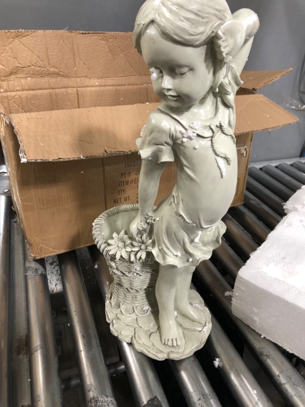 Photo 4 of *** USED *** Design Toscano EU9294 Frances The Flower Girl Outdoor Garden Statue with Planter, 21 Inch, Antique Stone France Flower Girl