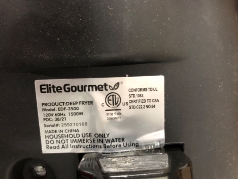 Photo 2 of ****PARTS ONLY DOES NOT POWER ON***

Elite Gourmet EDF2100 Electric Immersion Deep Fryer Removable Basket Adjustable Temperature, Lid with Viewing Window and Odor Free Filter, 2 Quart / 8.2 cup
