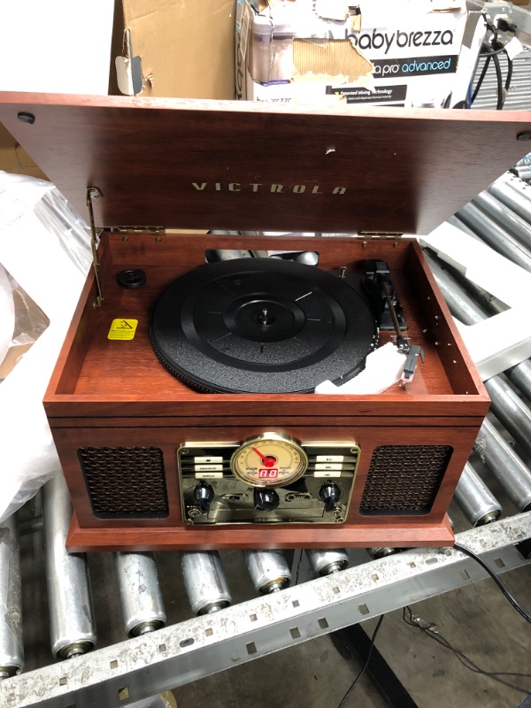 Photo 1 of Victrola Nostalgic 7-in-1 Bluetooth Record Player & Multimedia Center with Built-in Speakers - 3-Speed Turntable, CD & Cassette Player, AM/FM Radio, USB | Wireless Music Streaming | Mahogany Mahogany (USB) Entertainment Center
