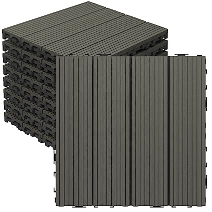 Photo 1 of **SEE PICTURES FOR COLOR**  Goovilla Wood Plastic Composite Interlocking Patio Deck Tiles 21 Pack (9 sq. ft), 12"x12" Waterproof Indoor Outdoor Flooring All Weather Use, Balcony Floor Covering Tile, Decking Tiles, Dark Grey