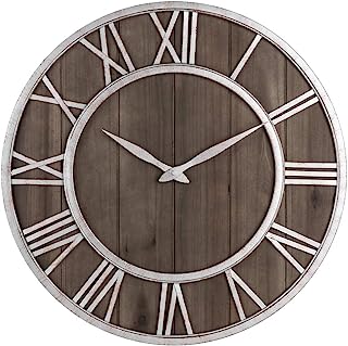 Photo 1 of Oldtown Farmhouse Metal & Solid Wood Noiseless Wall Clock (Dark Brown, 18-inch)
