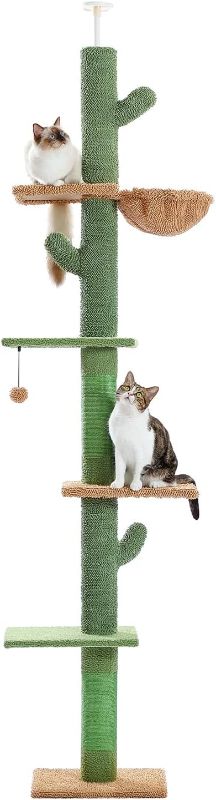 Photo 1 of 5-Level Cat Tree Cactus Style Floor to Ceiling Tower 95-107 Inches for Indoor Small Cats, Green