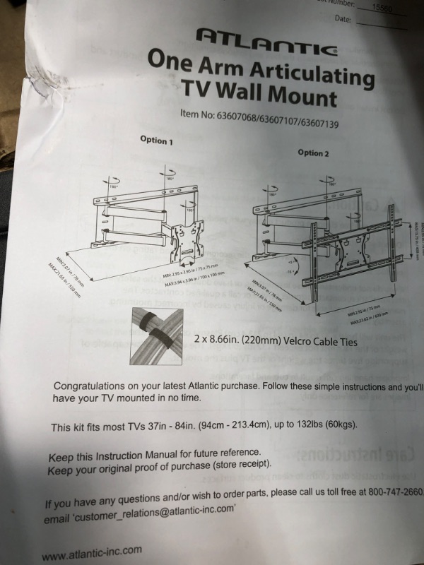 Photo 2 of Atlantic Full Motion TV Wall Mount - Articulating Mount for Flat Screen TVs from 37 inch to 64 inch, PN63607068