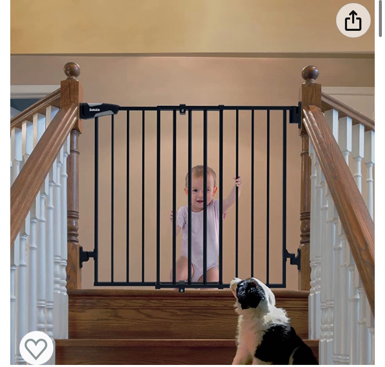 Photo 1 of Babelio 26-43" Auto Close Baby/Dog Gate for Stairs, 2-in-1 Easy Swing Doorway and Hallway Pet Gate, with Extra-Wide Walk Thru Door and Threshold-Free Design, Iron Black