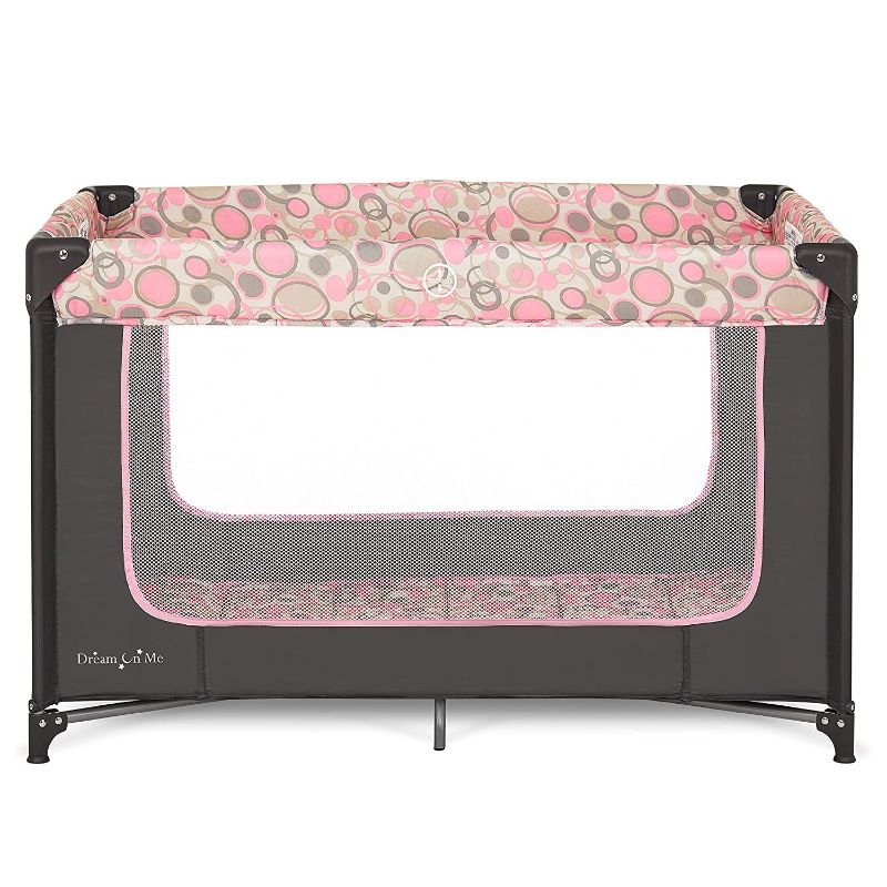 Photo 1 of Dream On Me Zodiak Portable Playard in Grey and Pink, Lightweight, Packable and Easy Setup Baby Playard, Breathable Mesh Sides and Soft Fabric - Comes with a Removable Padded Mat
