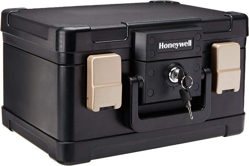 Photo 1 of Honeywell Safes & Door Locks - 30 Minute Fire Safe Waterproof Safe Box Chest with Carry Handle, Small, 1102 4.3 litre, Black
