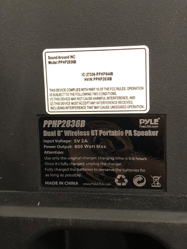 Photo 4 of Pyle Bluetooth PA Speaker System - 600W Rechargeable Outdoor Bluetooth Speaker Portable PA System w/ Dual 8” Subwoofer 1” Tweeter, Microphone In, Party Lights, USB, Radio, Remote - Pyle PPHP2836B Speaker System Speaker System