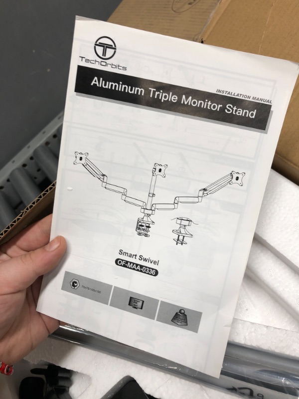 Photo 4 of TechOrbits Triple Monitor Mount - Universal Desk Mount Arms for 13 to 30 Inch Computer Screen - Adjustable 3 Monitor Arm Stand w/Full Motion Swivel, Clamp & Gas Springs